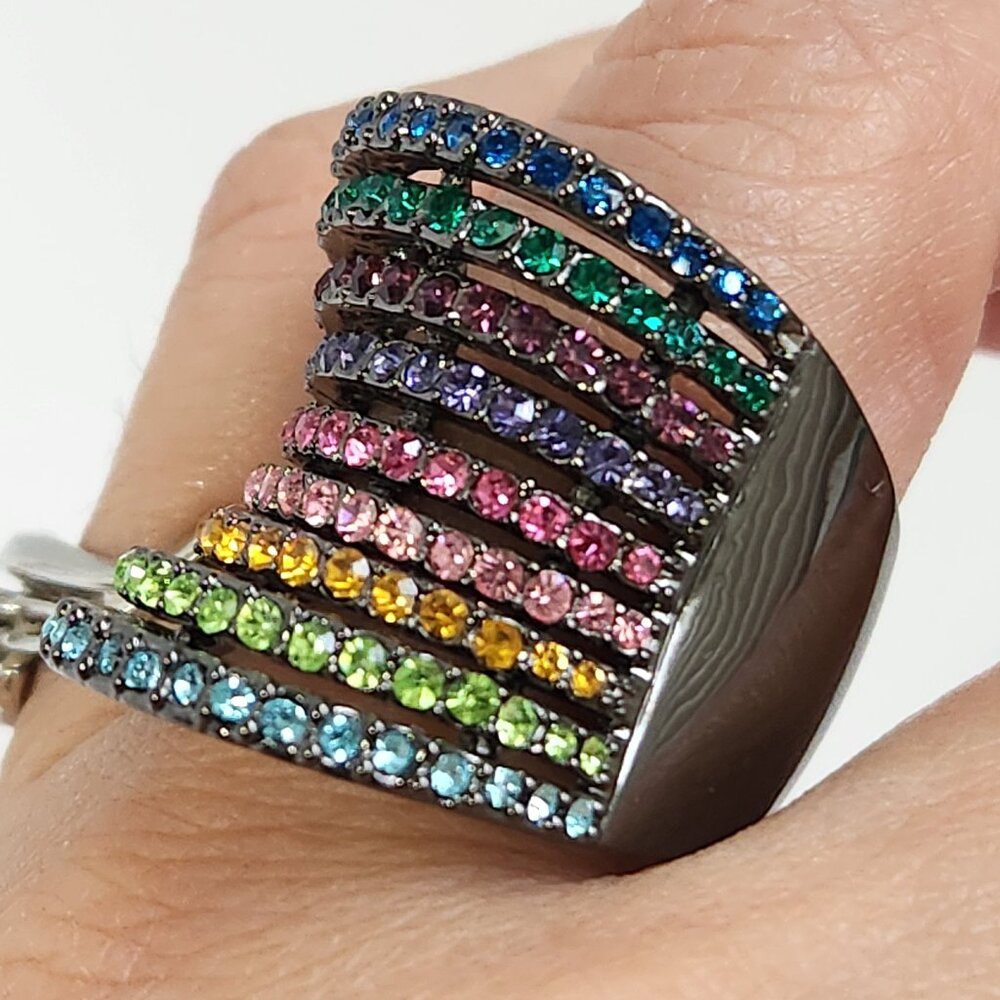 ReTRO NIB Rainbow Rhinestones Convex Tier Sturdy Wide Carbon Gray Size 9.5-10